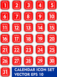 calendar icon set in red and white design square vector image