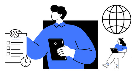 digital workflow management with tablet vector image