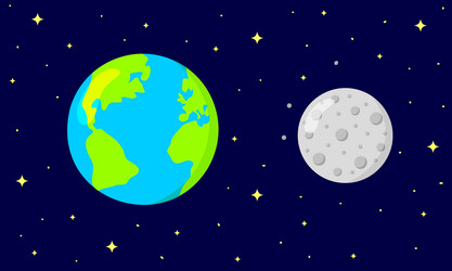 earth and moon on dark space starry background vector image
