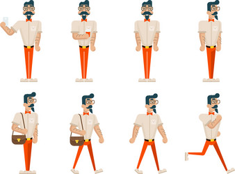 hipster geek in different poses mobile vector image
