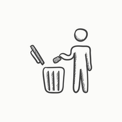 man throwing garbage in a bin sketch icon vector image
