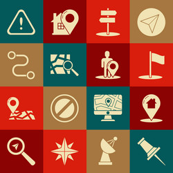 set push pin map pointer with house flag road vector image