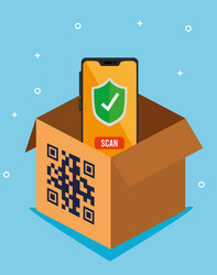qr code over box and smartphone design vector image