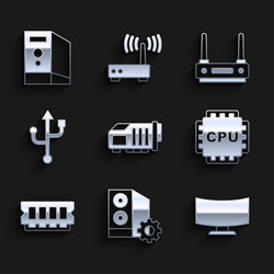 set video graphic card case of computer vector image