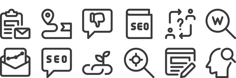 12 set linear web apps seo icons thin outline vector image