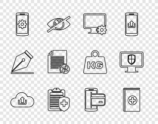 set line cloud upload medical book computer vector image