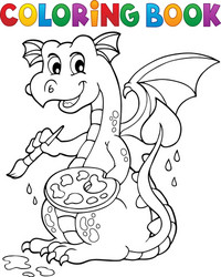 coloring book painting dragon theme 1 Vector Image