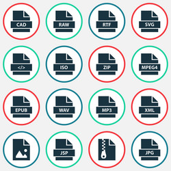 types icons set with svg xml mp4 and other vector image