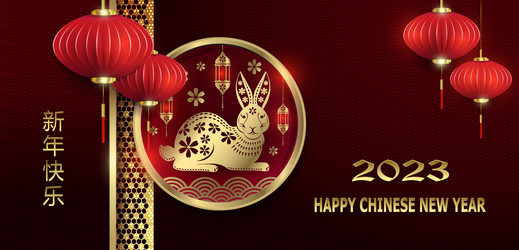 with a rabbit in round frame happy vector image
