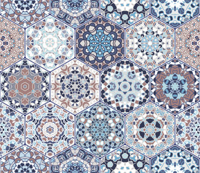 bright seamless pattern hexagonal tiles vector image