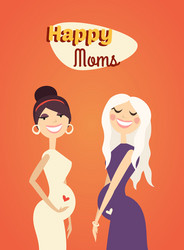 flat design two happy moms young pregnant women Vector Image