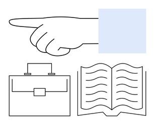hand pointing forward with briefcase and open book vector image