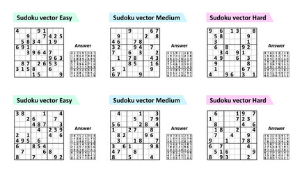 set sudoku game with answers different complexity vector image