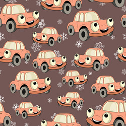 seamless pattern with cute car on color background vector image