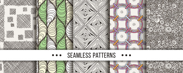set of seamless boho patterns with hand-drawn vector image