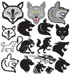 Wolf Silhouettes and Heads Vector Image