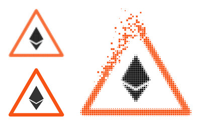 dust pixelated ethereum warning icon with halftone vector image