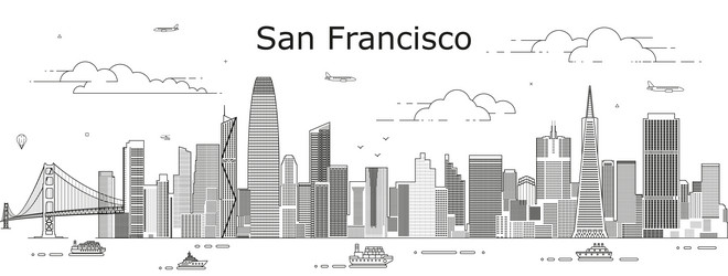 San Francisco Skyline Line Art Vector Image