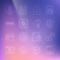 set line ftp folder open padlock shield vector image
