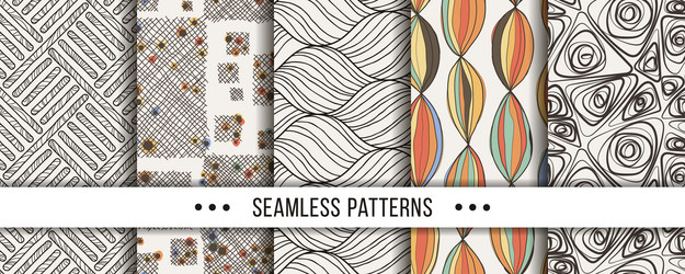 set of seamless boho patterns with hand-drawn vector image