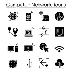 computer network icon set in glyph style vector image