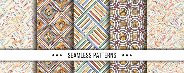 set of seamless boho patterns with hand-drawn vector image