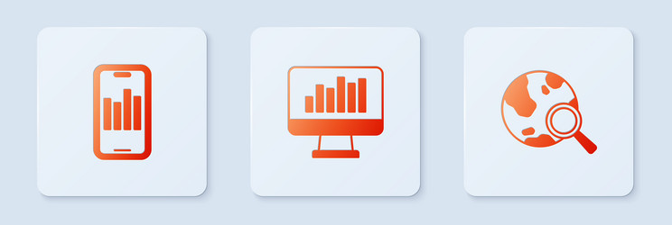 set monitor with graph chart mobile and search vector image