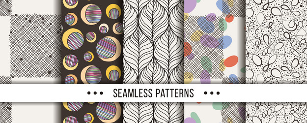 set of seamless boho patterns with hand-drawn vector image