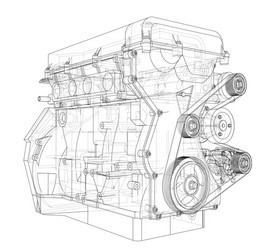 engine sketch rendering of 3d vector image