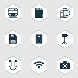 set of 9 computer hardware icons includes audio vector image