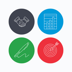 handshake graph charts and target icons vector image