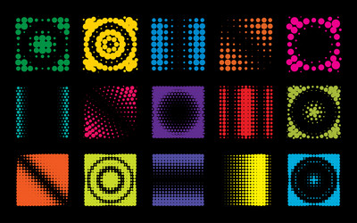 bright halftone patterns on a dark backdrop vector image
