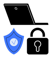 laptop with security shield and lock symbolizing vector image