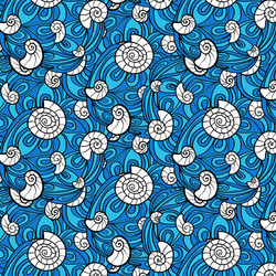 seashell pattern in abstract blue waves vector image