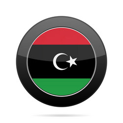 flag of libya shiny black round button vector image