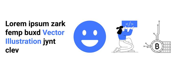 happy face emotion with programmer and bitcoin vector image
