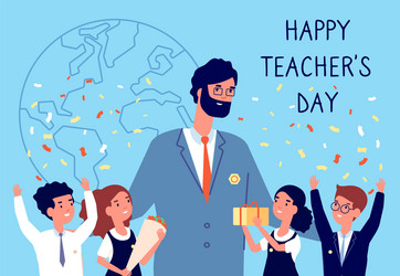 teachers day flowers to teacher students kids vector