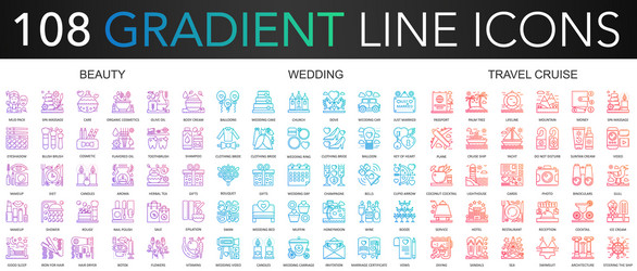 108 trendy gradient color complex thin line icons vector image