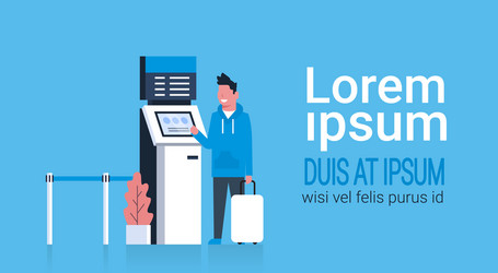 man with suitcase using queue management system vector image