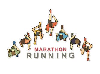 people running top view with text vector image