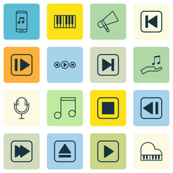 set of 16 audio icons includes skip song extract vector image