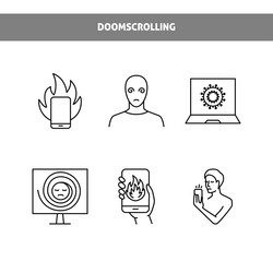 doomscrolling icon set in line style vector image