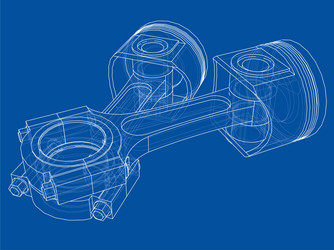 3D Piston Rendering - Wireframe Sketch vector image