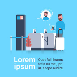 man with suitcase checking in at airport passing vector image