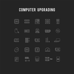 set flat line icons upgrading computer vector image