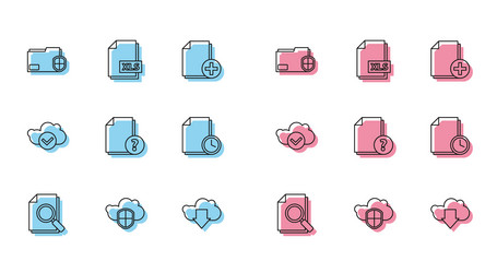 set line document with search cloud and shield vector image