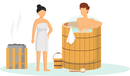 Cartoon people characters taking steam bath Vector Image