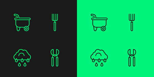 set line gardening scissors cloud with rain vector image