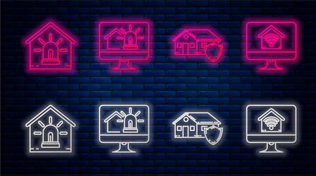 set line computer monitor with smart house vector image