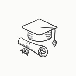 graduation cap with paper scroll sketch icon vector image